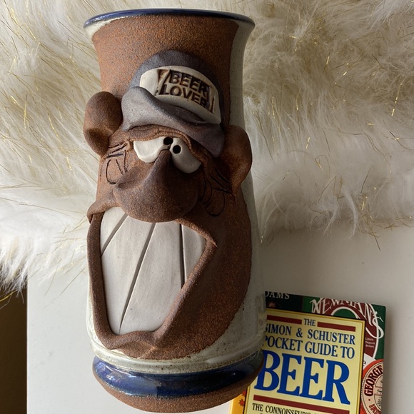 VINTAGE STONEWARE MAHON FACE MUG BEER LOVER FUNNY SIGNED HANDMADE Fathers Day - Picture 4 of 11